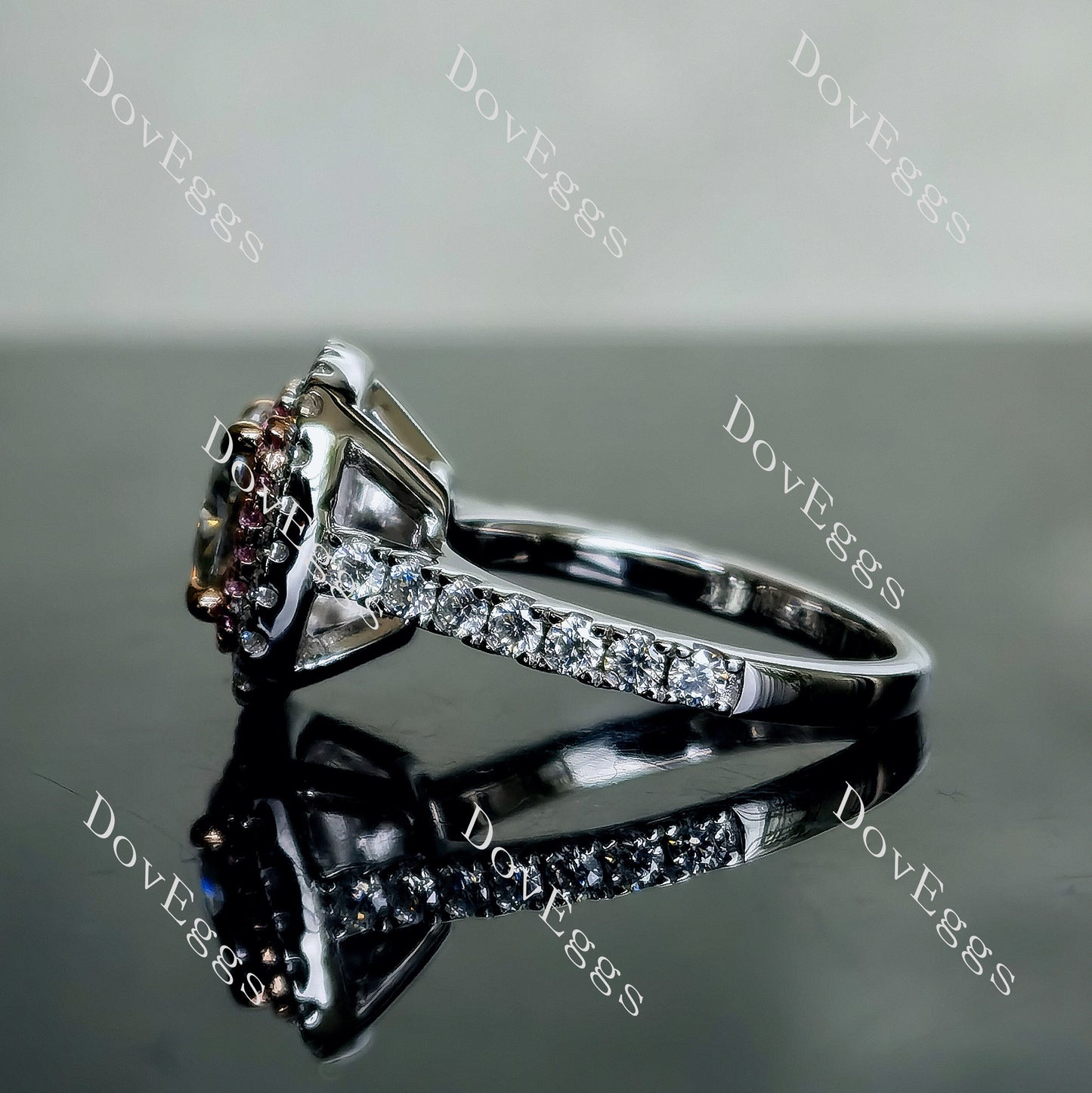 DovEggs 2ct cushion 2.95cttw double halo light blue moissanite Engagement Ring