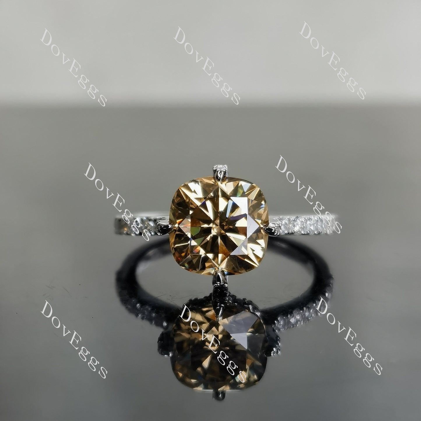 Doveggs 3ct Cushion Champagne moissnite 4.3cttw Moissanite Accents Sterling Silver Ring