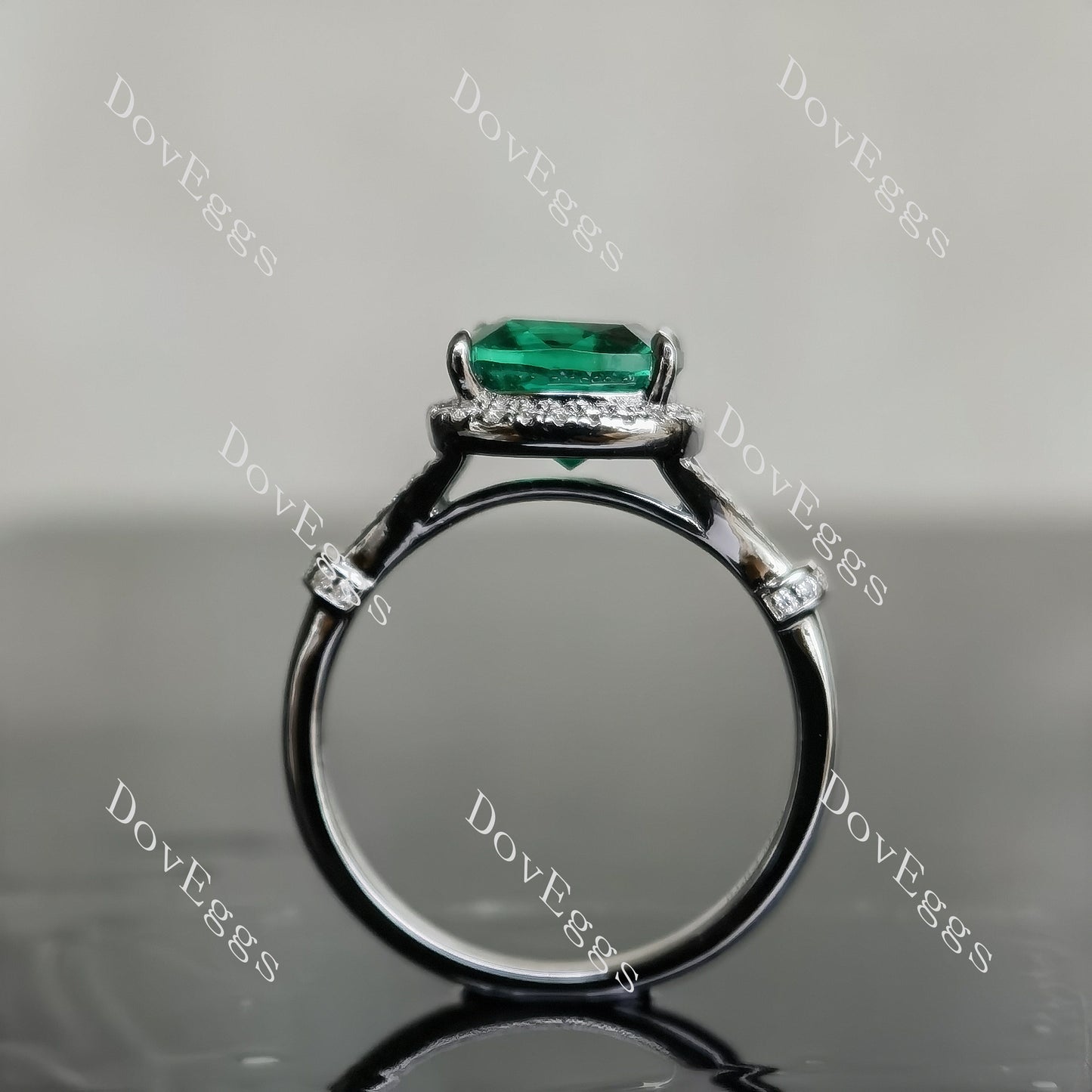 Doveggs 3ct Culombia Emerald Elongated Cushion 0.2cttw Moissanite Stones Sterling Silver Ring
