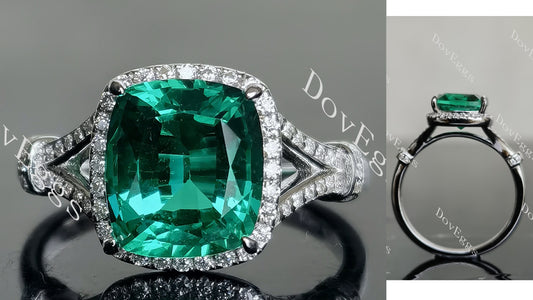 Doveggs 3ct Culombia Emerald Elongated Cushion 0.2cttw Moissanite Stones Sterling Silver Ring