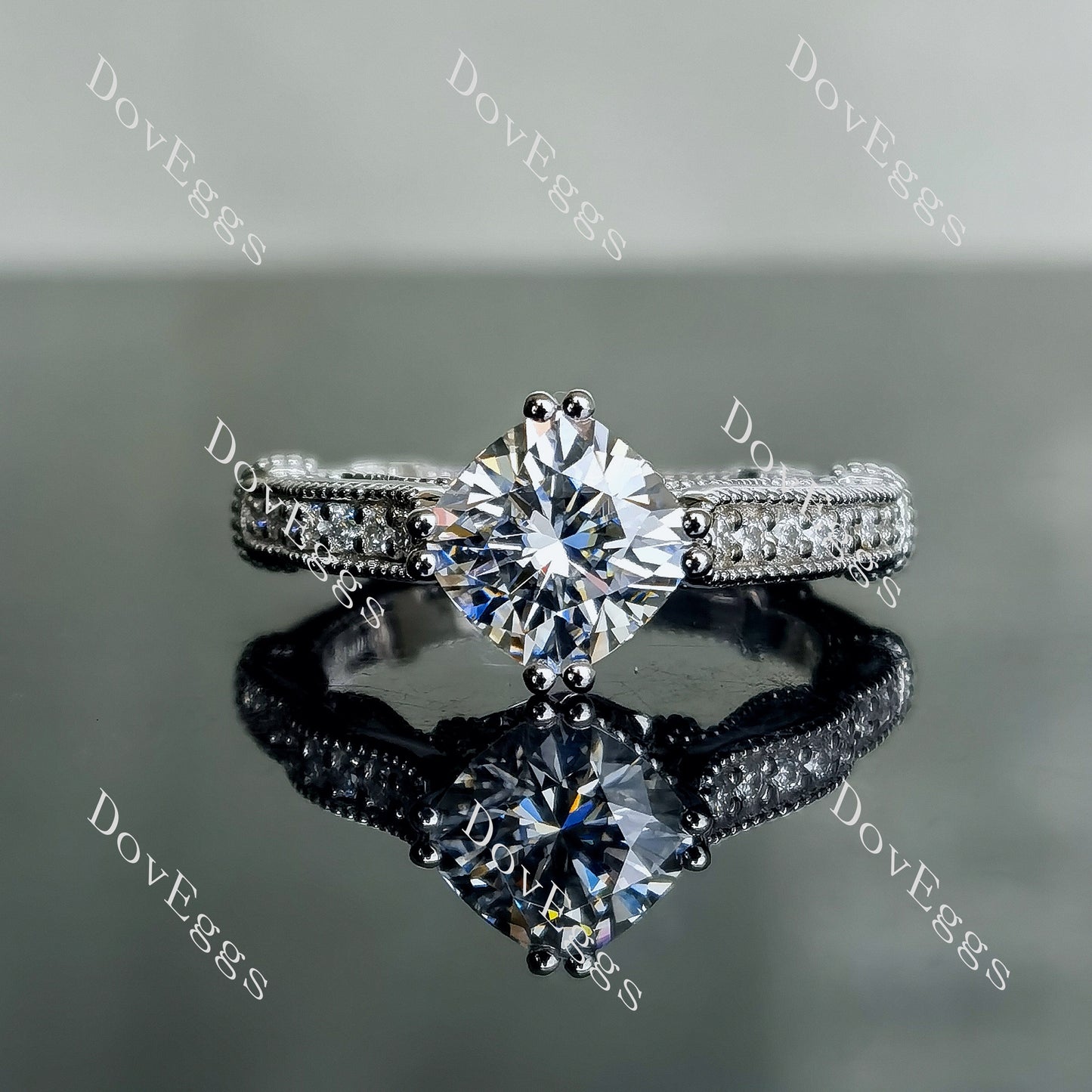 DovEggs 2ct (G-H-I) Color Cushion Pave moissanite Engagement Ring (Amazon clearance)