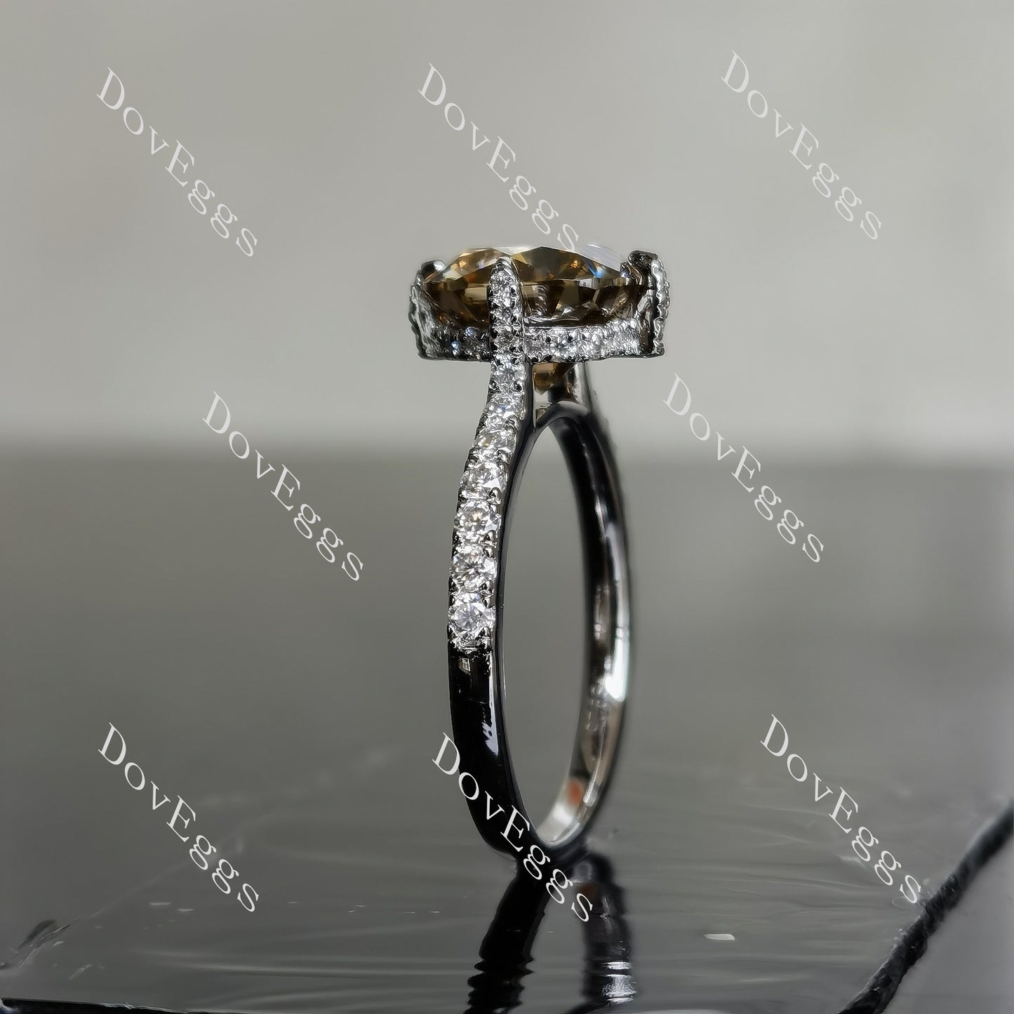 Doveggs 3ct Cushion Champagne moissnite 4.3cttw Moissanite Accents Sterling Silver Ring