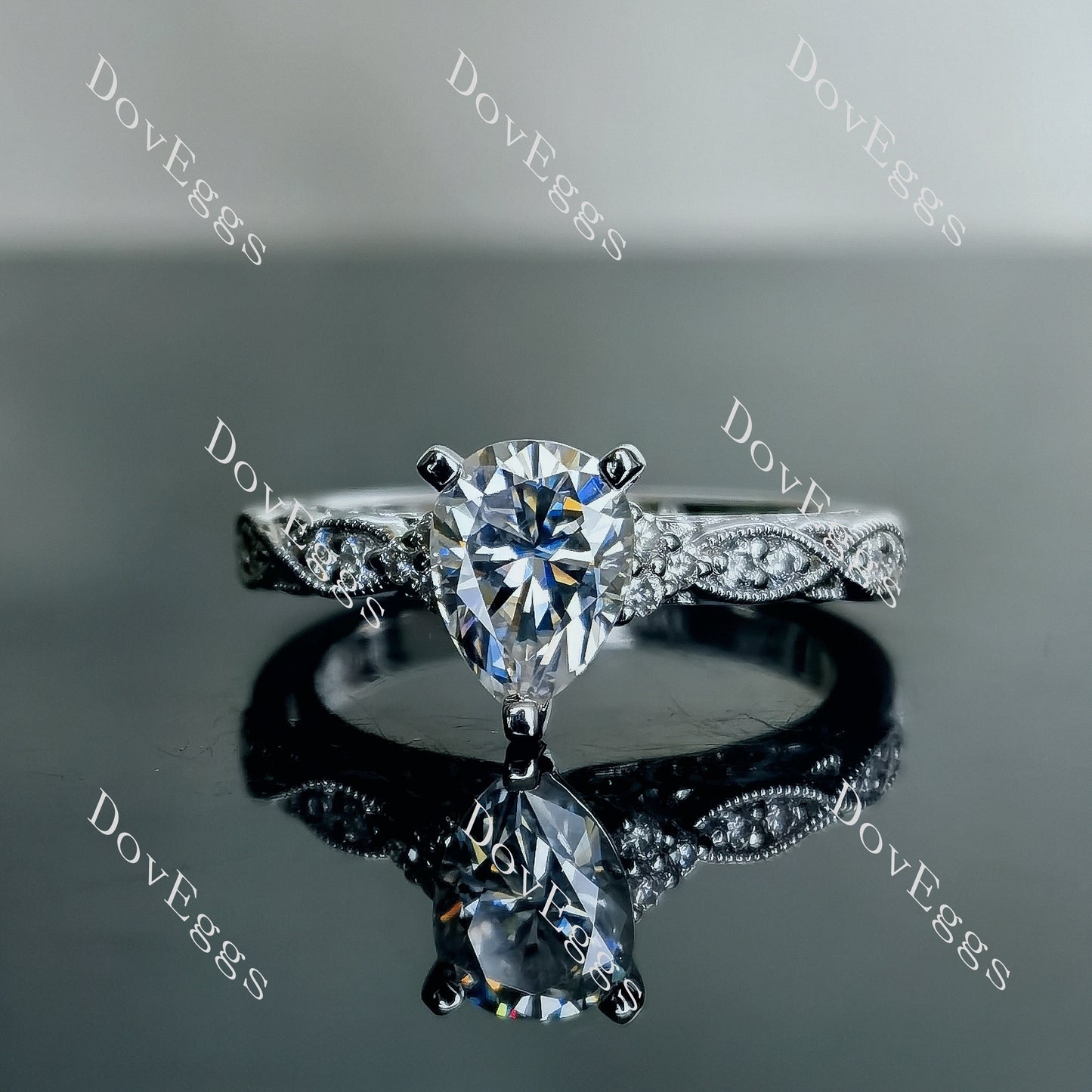 DovEggs 1.5ct (G-H-I) Color Pear Vintage moissanite Engagement Ring/Bridal Set (Amazon clearance)