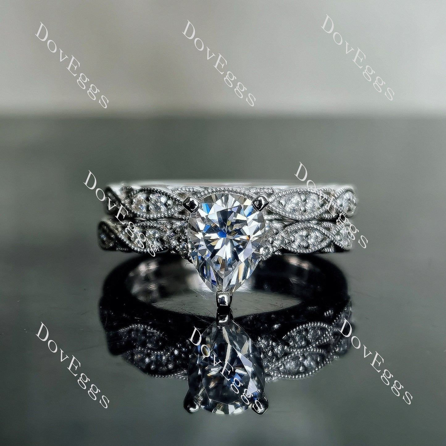 DovEggs 1.5ct (G-H-I) Color Pear Vintage moissanite Engagement Ring/Bridal Set (Amazon clearance)