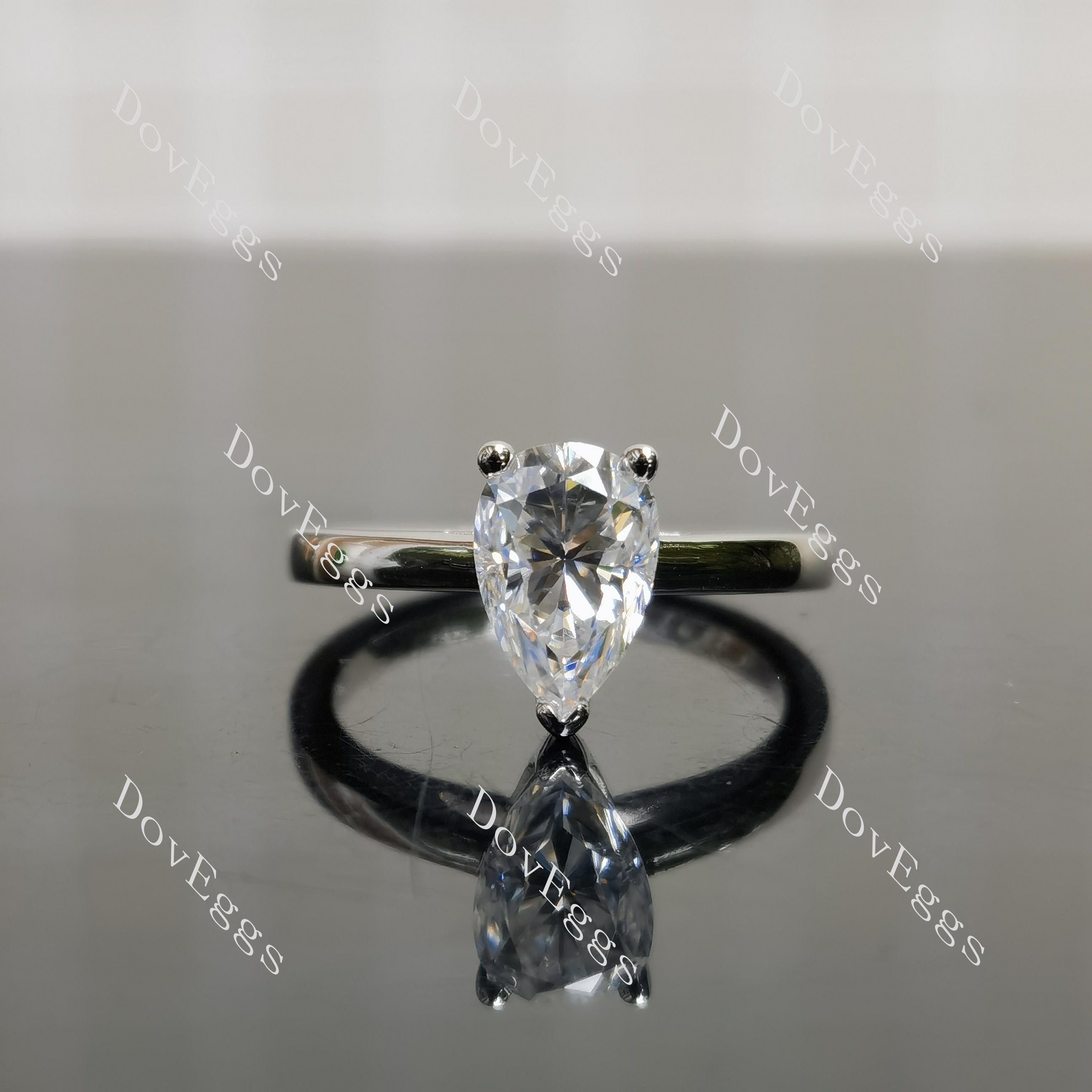 (size 5.75) Doveggs sterling silver 2ct pear DEF color moissanite enga ...