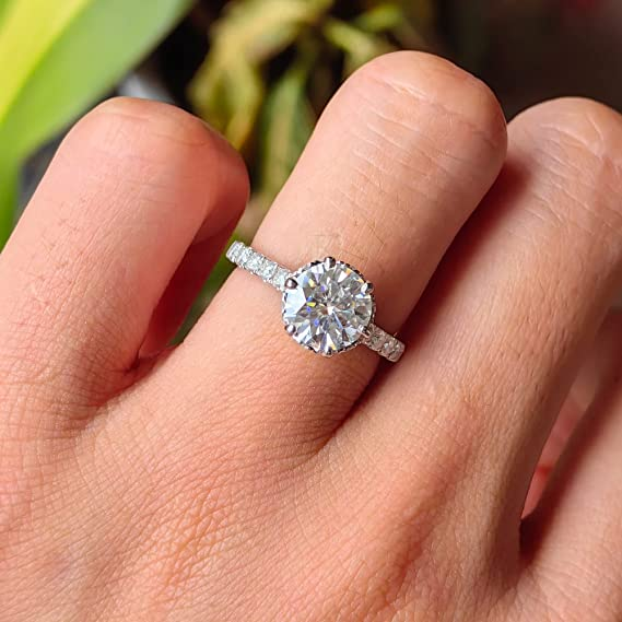 DovEggs 2ct (G-H-I) Color Round Floral moissanite Engagement Ring (Amazon clearance)