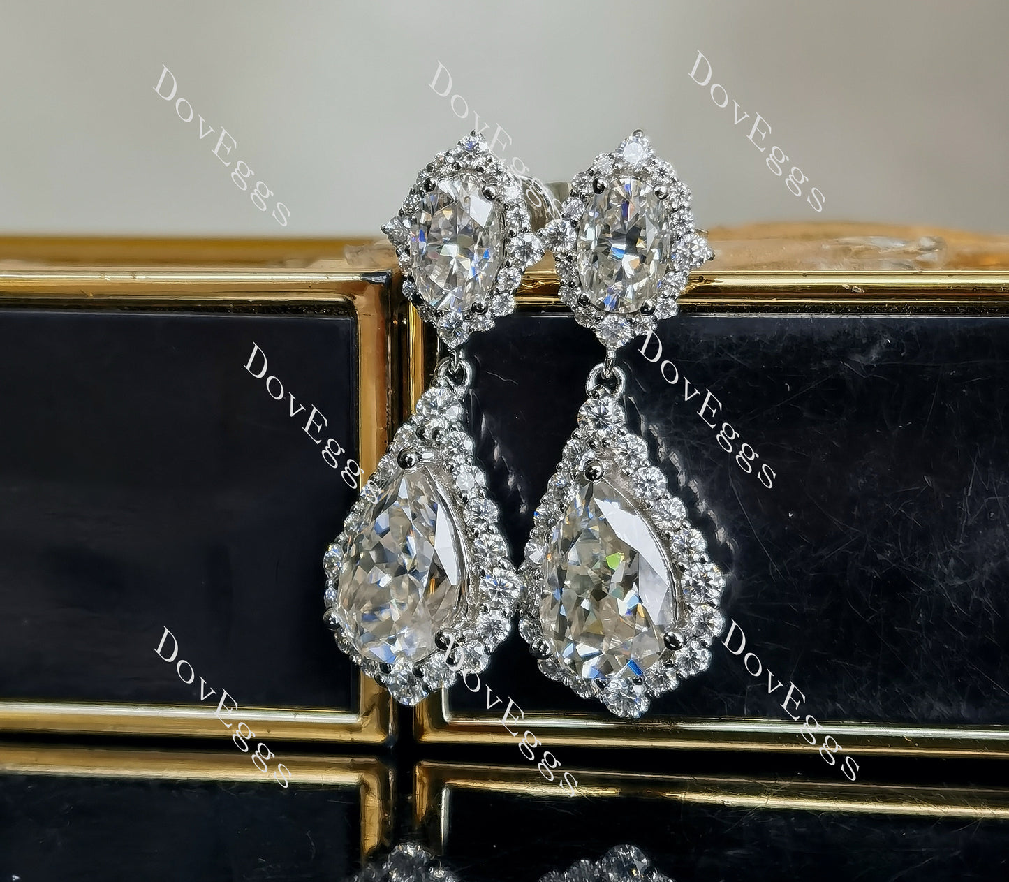Doveggs 2ct pear 0.5ct oval 5.9cttw G-H-I color sterling silver moissanite earrings