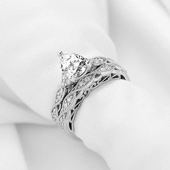 DovEggs 1.5ct (G-H-I) Color Pear Vintage moissanite Engagement Ring/Bridal Set (Amazon clearance)