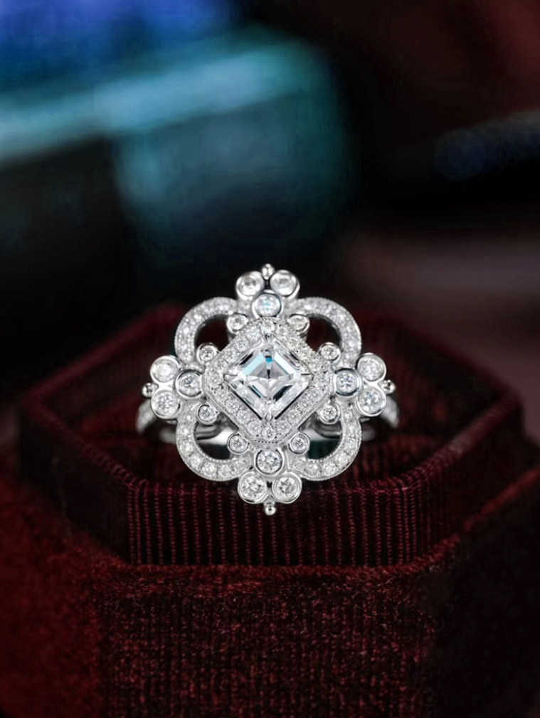 Doveggs 1.5ct asscher center stone 3.3cttw G-H-I color sterling silver moissanite ring