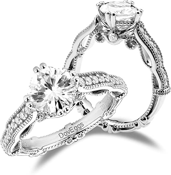 DovEggs 2ct (G-H-I) Color Cushion Pave moissanite Engagement Ring (Amazon clearance)