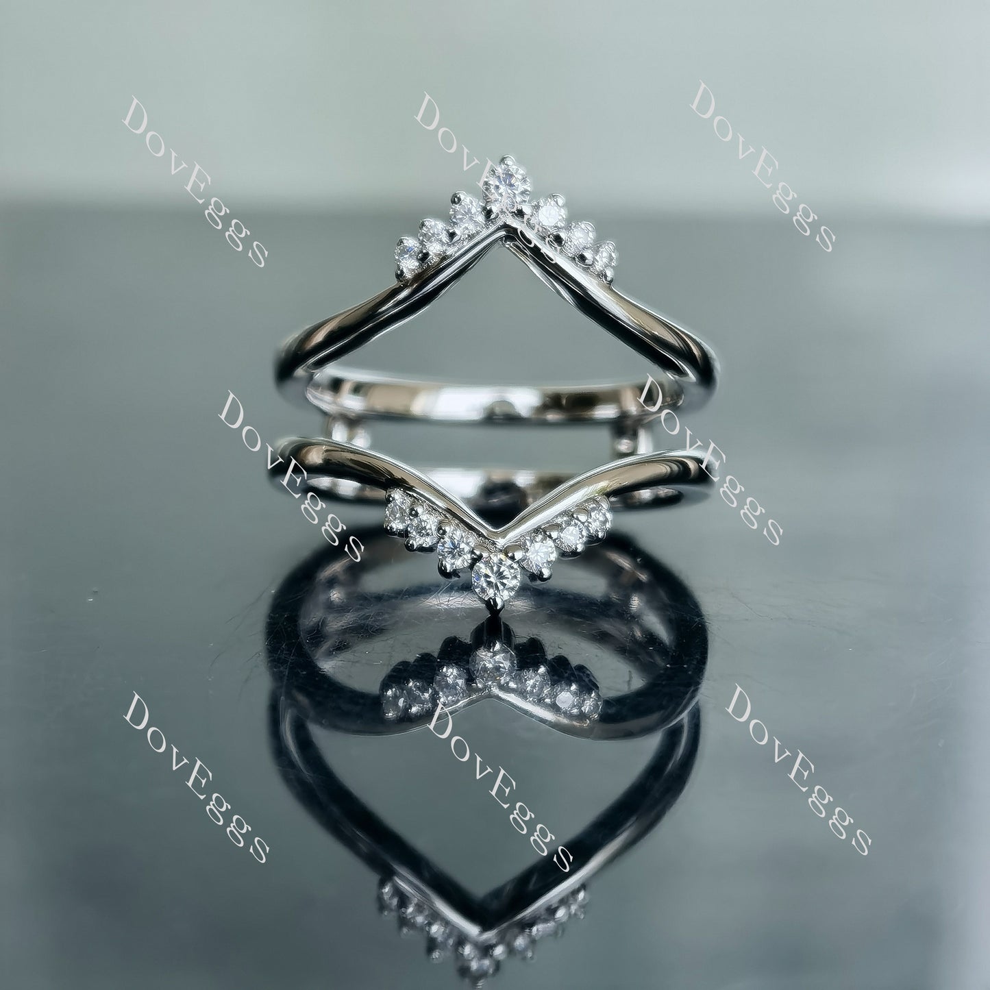 Doveggs 0.43ct round G-H-I color art deco sterling silver moissanite enhancer/moissanite band