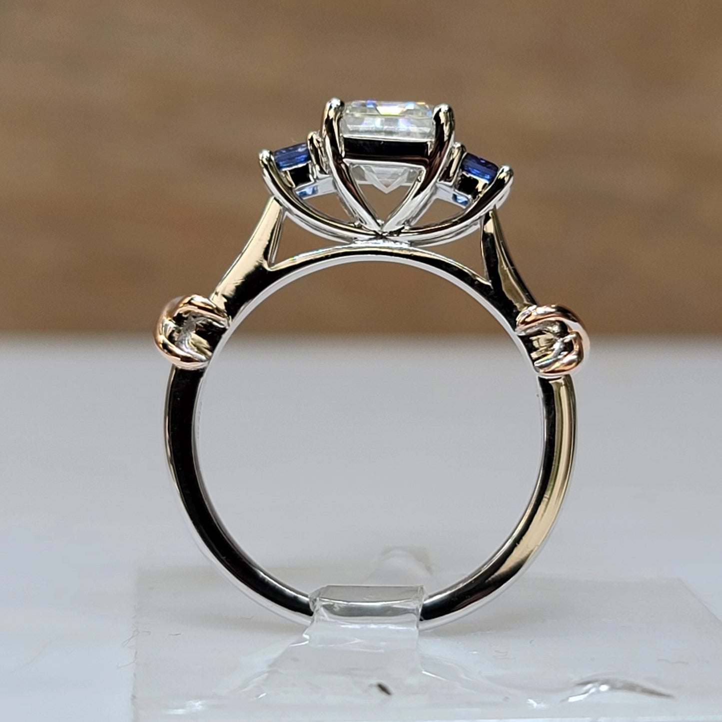 Doveggs 2ct emerald center 3cttw G-H-I color three-stone silver moissanite ring