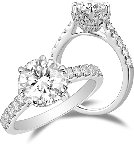 DovEggs 2ct (G-H-I) Color Round Floral moissanite Engagement Ring (Amazon clearance)