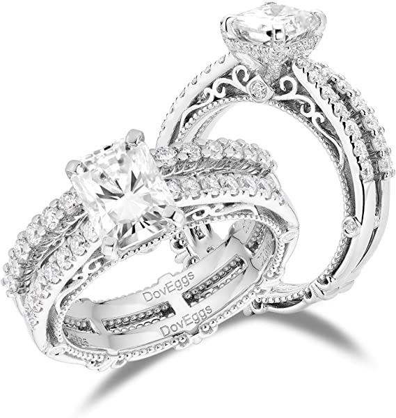 DovEggs 10K ホワイトゴールドポスト 2ct 6.5mm ブルーモアッサナイト スタッドピアス ベゼルセッティング スターリングシルバー プッシュバック 男女兼用 : DovEggs Halo Moissanite Stud Earrings for Women 10K