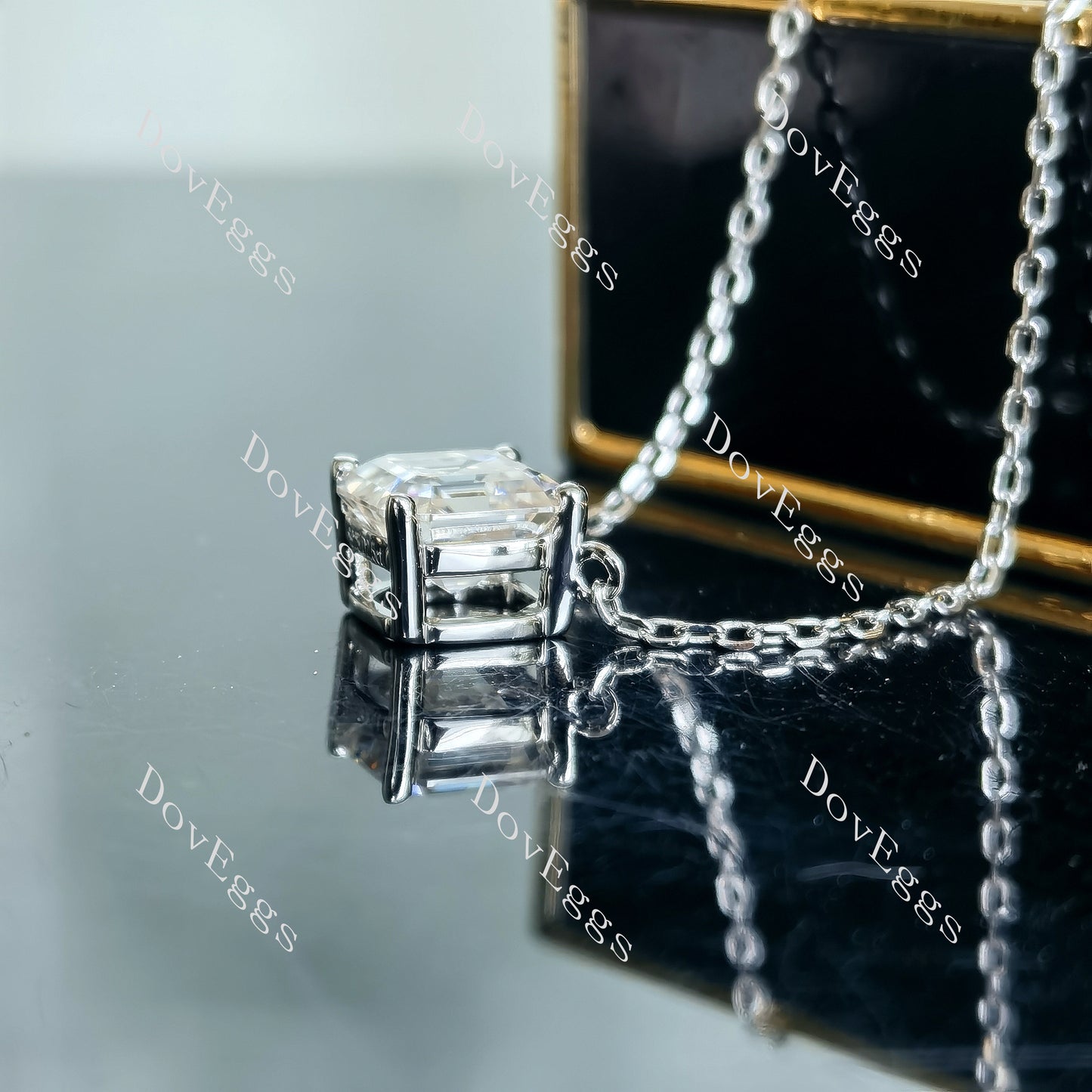 Doveggs 2.5ct asscher center G-H-I color sterling silver moissanite pendant necklace