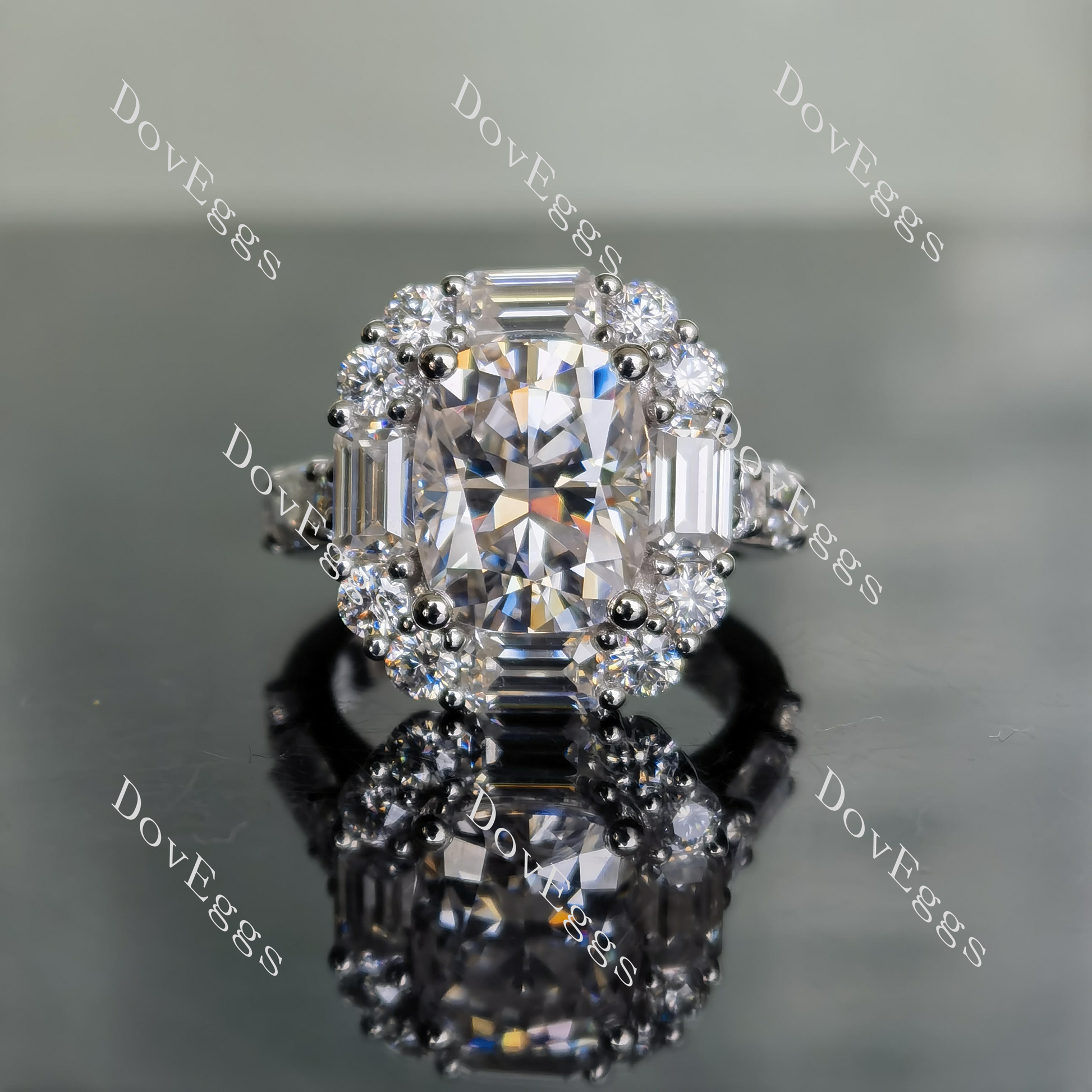 size 4.5 Doveggs 10k white gold 4ct elongated cushion moissanite