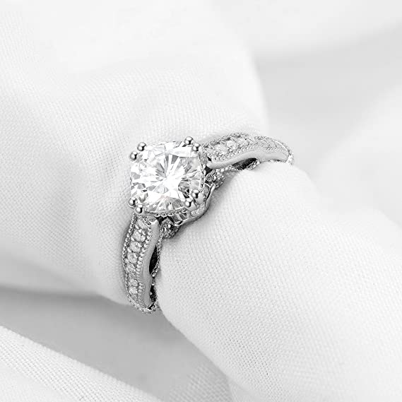 DovEggs 2ct (G-H-I) Color Cushion Pave moissanite Engagement Ring (Amazon clearance)