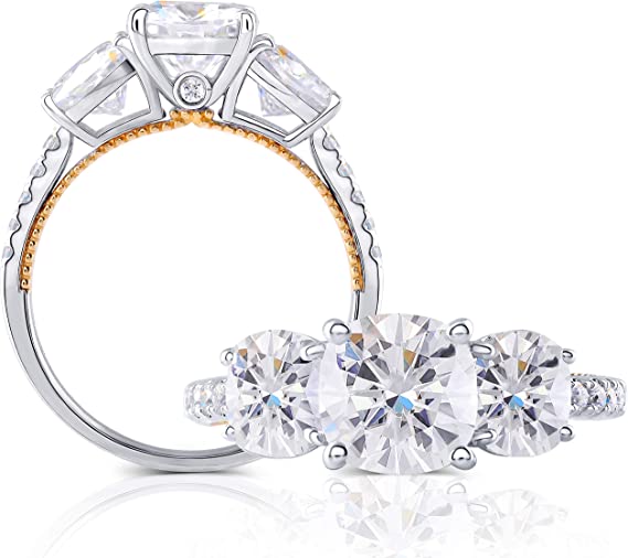 DovEggs 14K Yellow Gold & Sterling Silver 4ct cushion moissanite Ring (Amazon clearance)